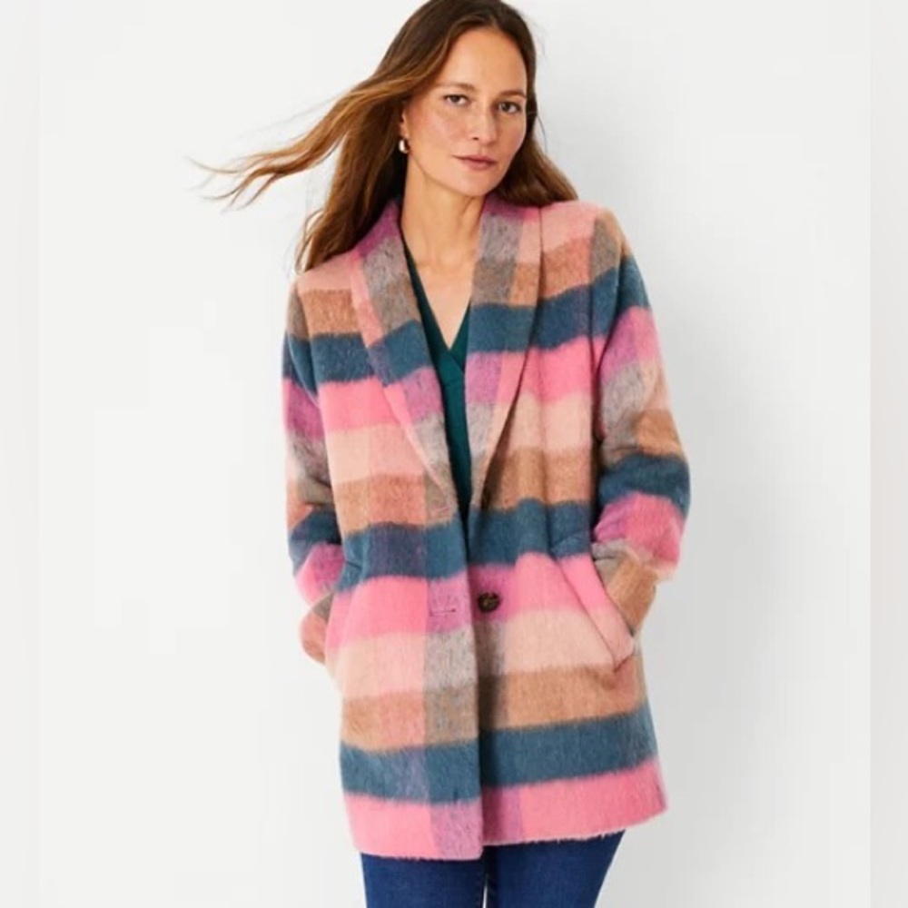 Ann Taylor Checked Boucle Cocoon Coat - Picture 3 of 7